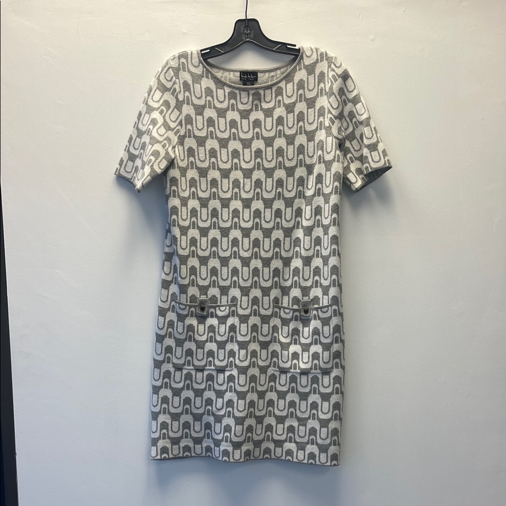 Nicole Miller Gray and White Patterned Mini Dress